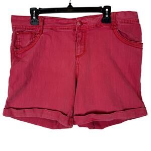 Lane Bryant Shorts Women's 16 Red Denim Stretch 5-Pockets Classic Cuffed Zip Fly